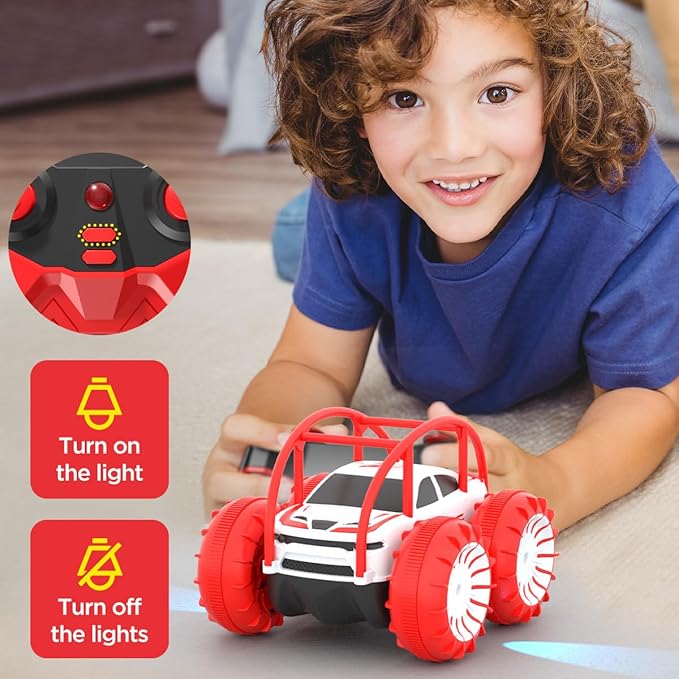 Remote Control Car, Fast Direct Charging RC Cars Amphibious 360° Rotating LED Rechargeable Stunt Car 2.4Ghz 4WD All Terrain RC Race Cars Toy Christmas Birthday Gift for Kids Boys Girls Aged 3-12 years