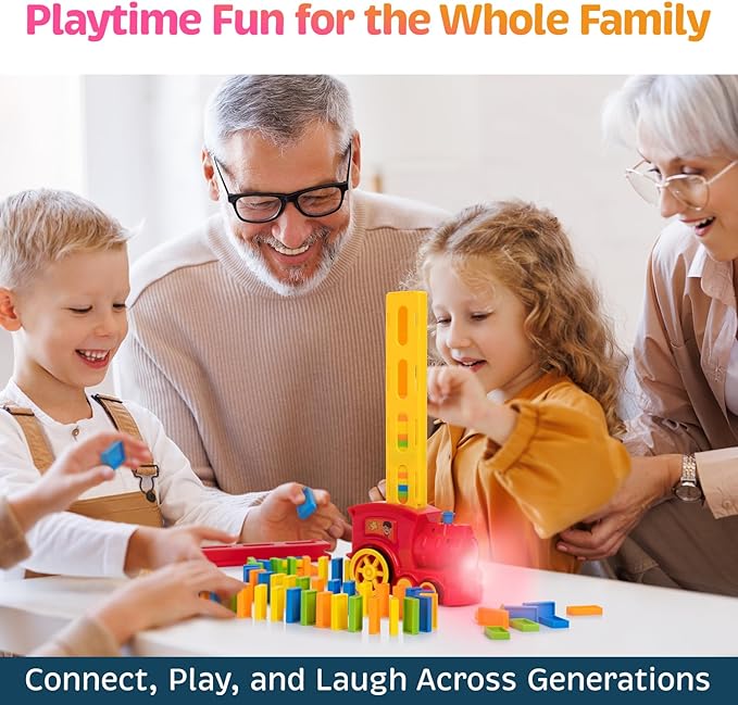 Atlasonix Domino Train, Domino Train for Kids, Automatic Set for Kids, 3 Year Old Boy Gift, Montessori Toys, Fun, Educational Toys, Birthday Present for 3-5 Year, 220 Blocks