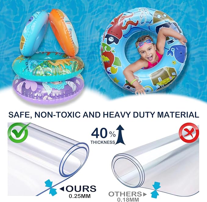 4 Pack Inflatable Pool Floats, 36" & 24" Pool Tubes for All Ages, Unique Dino, Mermaid, Pirate Inner Tube Floaties for Swimming, Swim Ring and Pool Party Toys for Kids 3-5 4-8 8-12, Teens, Adults