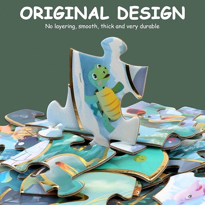 HAS Happiness and Surprise Floor Puzzles for Kids Ages 3-8, 48 PCS Double Sided Mammoth Elephant Shape Puzzle, Children Jigsaw Puzzles for Boys Girls Gifts