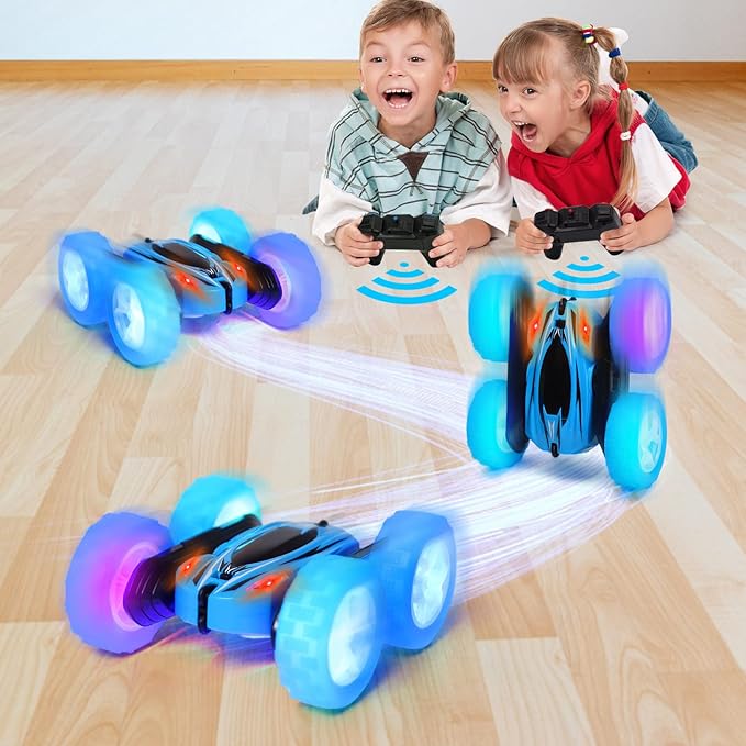 GAOMON 2-Pack Remote Control Car Toys for Kids - 2.4GHz RC Stunt Cars with Wheel Lights