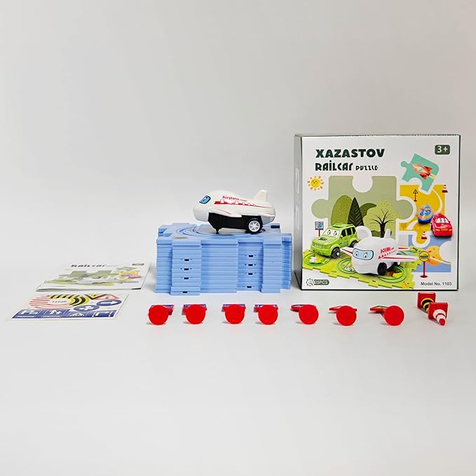 Plastic Floor Puzzles for Kids with Airplane Toy Car, Puzzle Track Car Play Set, Educational Toys for 2 3 4 5 6 Year Old Boys, 2 3 4 5 6 Year Old Boy Birthday Gift, Kids Toys Boys 3-5