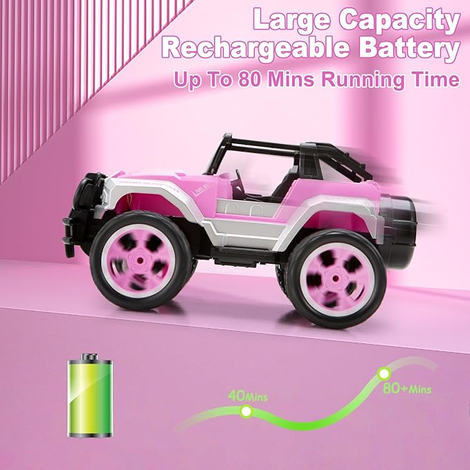 Remote Control Car for Girls, Pink RC Car with Doll and Sticker for Ages 6-10 Years Old Girls, 80 mins with Rechargeable Battery, 1:16 Scale 2.4Ghz, ,OX11S Perfect Christmas Birthday Gifts for Grils