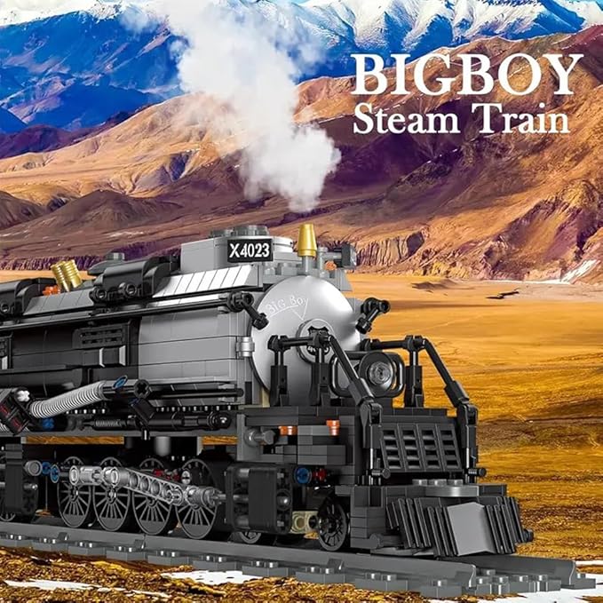 Big Boy Steam Train Building Block Toy, BIGBOY Locomotive Articulated Train Display Model Set with Train Tracks for Train Lovers, Teenagers and Adults(1608 Pieces)