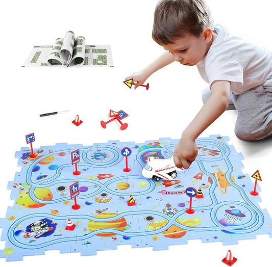 Plastic Puzzles for Kids Ages 3-5 with A Cute Vehicle, Toddler Puzzle Track Play Set Gift, Race Tracks for Kids 3-5, Toys for 3 4 5 6 Year Old Boys Girls, Montessori Toys for Toddler