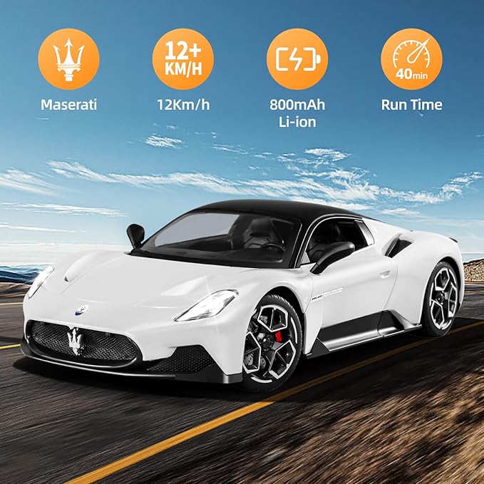 MIEBELY Maserati Remote Control Car, Openable Door 1:12 Scale Rc Toy Car 7.4V 900mAh Licensed 12Km/h Fast Rc Cars with Led Light 2.4Ghz Model Car for Adults Boys Girls Birthday Ideas Gift (White)