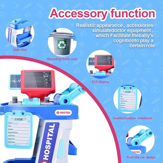 Doctor Kit for Toddlers 1-3-5 Doctors Costume for Kids Dentist Play Set Medical Set Dr Play Set Kids DR Kit Kid Dr Cart Kit Pretend Play Toys for 3 4 5 Years Old Girls