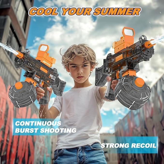 Electric Water Gun for Adults Kids Automatic Squirt Water Gun with Large Capacity High-Powered Water Blaster Up to 33 FT Long Range Summer Outdoor Beach Pool Water Fighting Toy for Boys Girls Orange