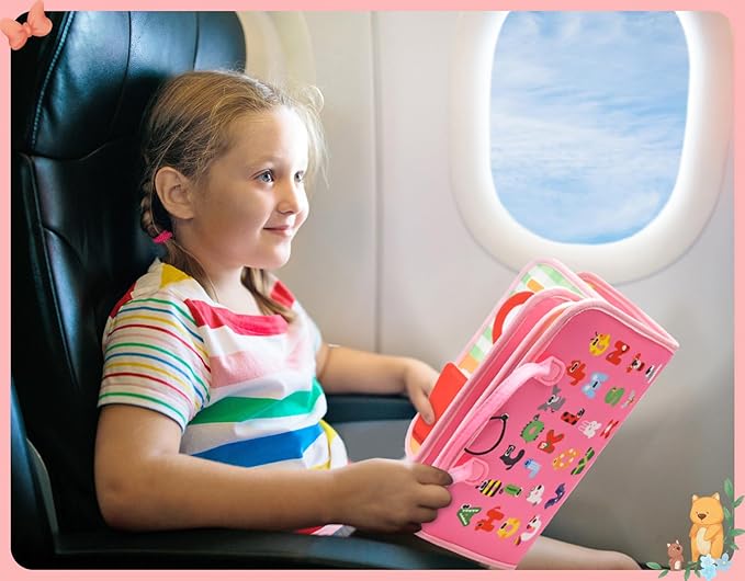 14 Pages Busy Board for Toddlers 2-4,Montessori Travel Toy for Plane/Car,Educational Sensory Toy for Toddlers 1-3,Preschool Activities Board for Developing Fine Motor Skills,Gift for Boys/Girls