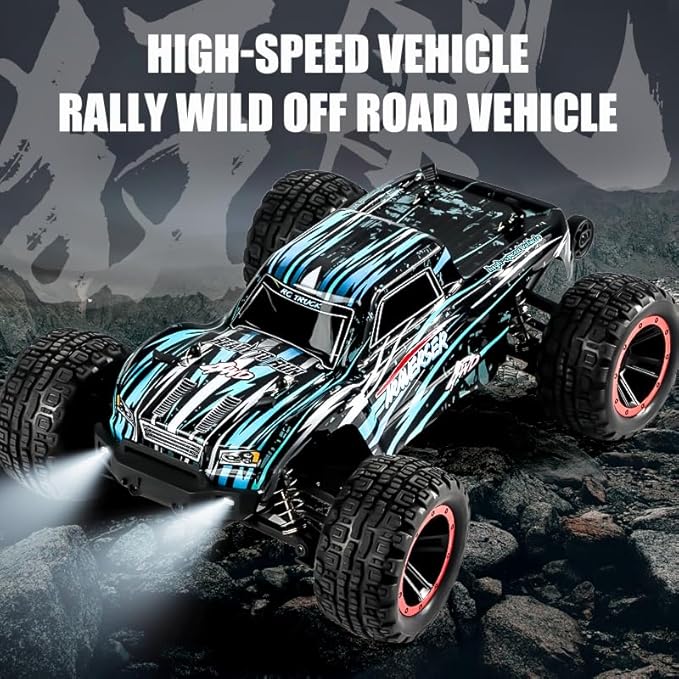 Double Delight Remote Control Car, 1:14 Scale RC Truck 38+ KM/H Speed, 2.4G All-Terrain Off-Road Truck Toy Gifts for Boys and Adults with 2 Rechargeable Batteries Provide 40+ Min Playtime (Blue)