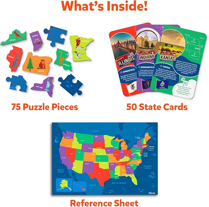 Skillmatics United States Map Puzzle - 75 Piece Jigsaw Puzzle, Educational Toy, Geography for Kids, 250+ Facts About The States of America, Gifts for Boys & Girls Ages 6 to 12