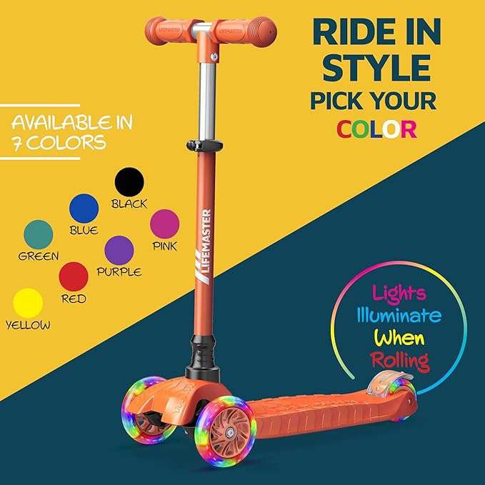 Kids Scooter – Children and Toddler 3 Wheel Kick Scooter – LED Wheel Lights Illuminate When Rolling– Adjustable Handlebar – Indoor and Outdoor