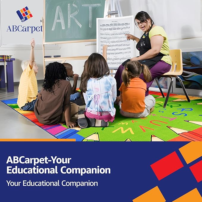 Classroom Rug for Kids Reading Area - Neutral Colorful Preschool Rug (6.5 x 8.5 ft)