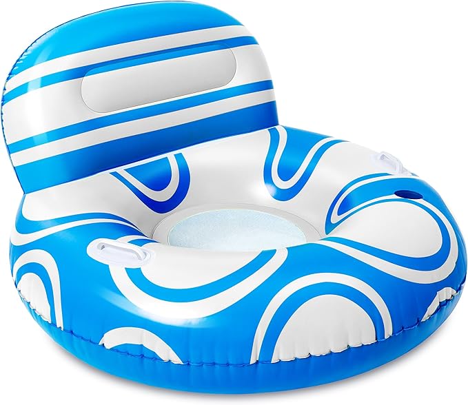 Sloosh Inflatable Pool Floats Lounger - Pool Floaties Blow Up Air Sofa Floating Chair with Big Backrest, Heavy Duty River Tubes Summer Lake Beach Water Float Raft Floaty for Adults (Blue White)