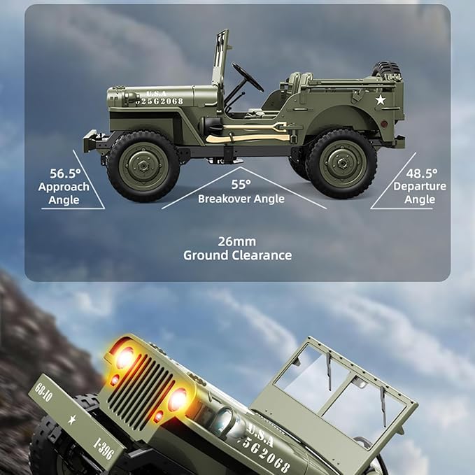 Remote Control Car, 2.4Ghz 4WD Off Road RC Jeep Rock Crawler Vehicle with Linked Lights, 1:10 Scales All Terrain Remote Control Trucks RTR Hobby RC Car for Kids Adults