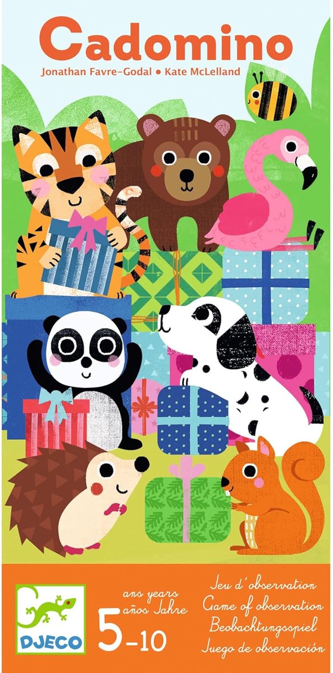 DJECO Cadomino Board Game - Portable Game Box with 24 Dominoes & Cards - Fun Educational Family & Children Bonding Activity - Toys for Boys & Girls, 5-10 Years