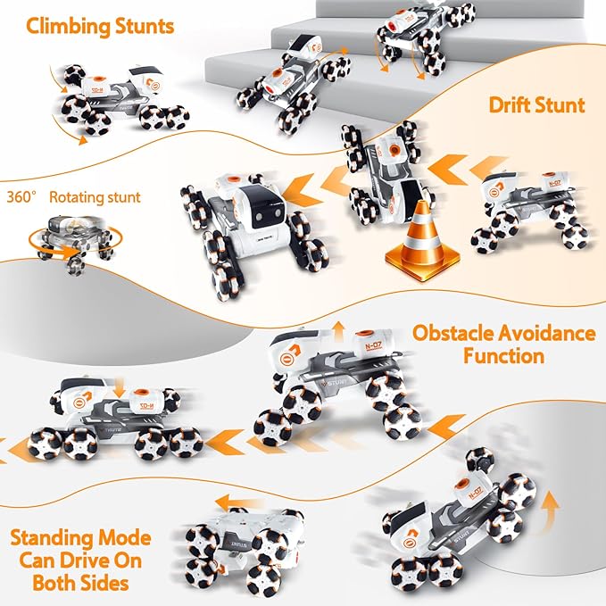 Robot Dog Toy for Kids,2.4Ghz Remote Control Dog Stunt Robot Dog 2nd Gen Remote Control Cars Stunt Rc Cars with Light & Sound Toys Christmas Birthday Gifts for 6 7 8 9 10 11 12 Year Old Boys (white)