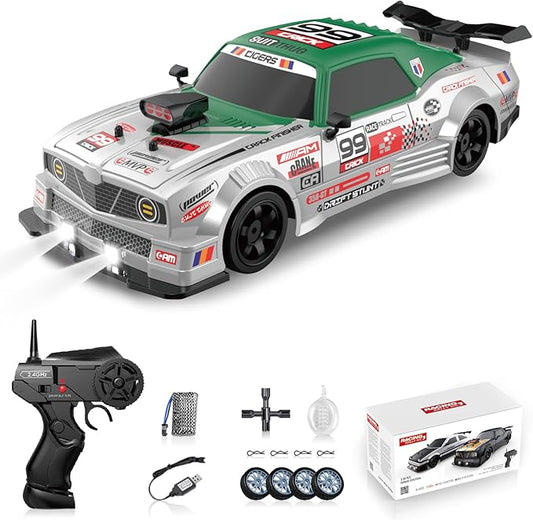 RC Drift Remote Control Car - 1/16 2.4GHz 4WD With LED Lights, Rechargeable Battery, and Drifting Tires - Toy for Adults, Boys, Kids