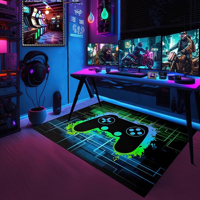 Gamer Rug for Boys Room - Video Game Rugs for Kids Bedroom Gaming Rugs for Gaming Room Gamer Decor for Boys Room Game Carpet for Playrooms,4'×5'