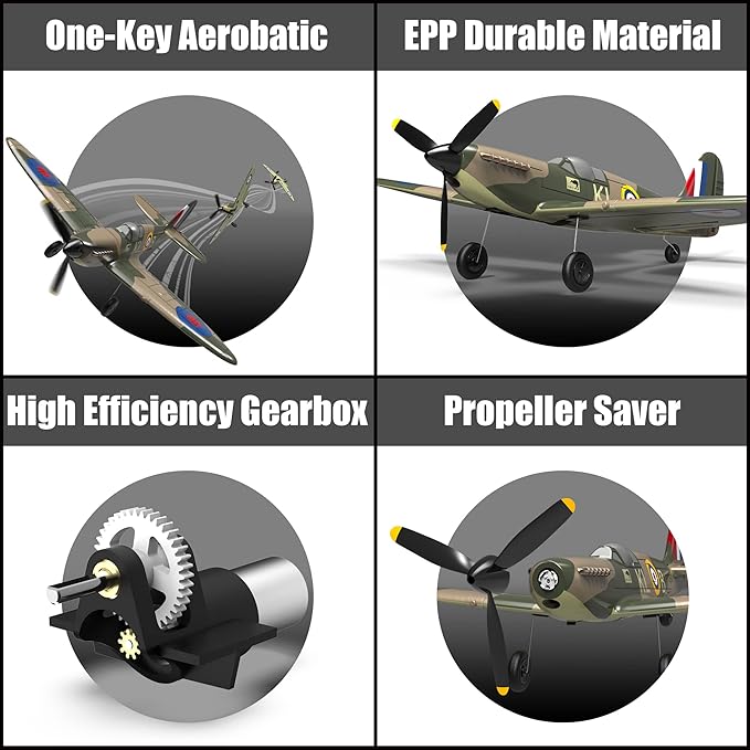 RC Plane Spitfire Fighter, 4 Channel Remote Control Airplane with Gyro System for Adults Boys Beginners