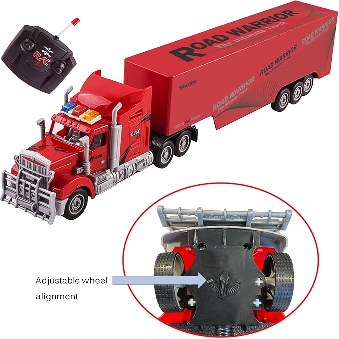Vokodo RC Semi Truck and Trailer 23" with Lights Electric Hauler Remote Control Kids Big Rig Toy Carrier Van Transport Vehicle Ready to Run Semi-Truck Cargo Car Great Gift for Children Boys Girls Red