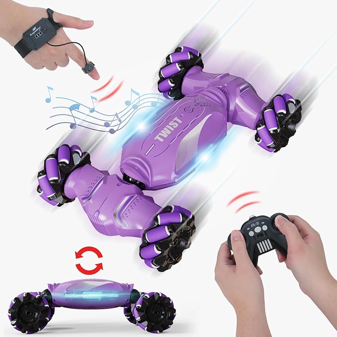 Gesture Sensing RC Stunt Car - Hand Controlled Remote Control Car 4WD Offroad 360° Rotation with Light Music, RC Drift Car Toys for 6-12 Year Boys, Cool Birthday Gifts for Kids