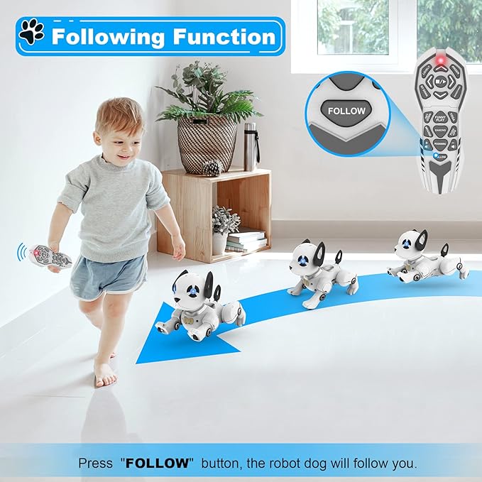 Remote Control Robot Dog Toy, RC Dog Programmable Smart Interactive Robotic Pets, RC Stunt Robot Toys Deg Imitates Animals Music Dancing Handstand Push-up Follow Functions for Boys Girls Toy