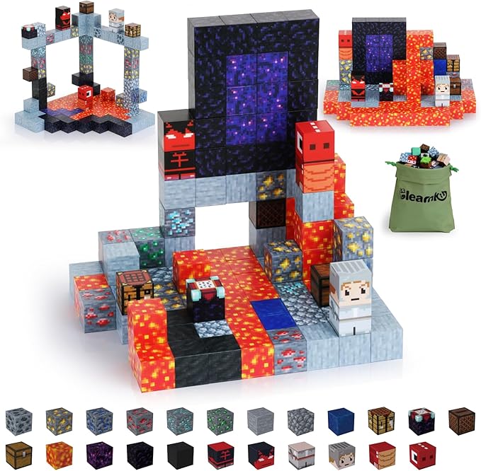 115PCS Magnetic Blocks - Building Toys for Boys Girls 3+, with 20 Unique Patterns, Lava Rivers, Volcanoes, & Dragons, STEM Sensory Toys for Kids Boys Girls Ages 3 4 5 6 7 8 9 Birthday Gifts