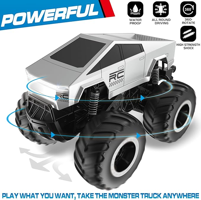 GoBang 1:16 Waterproof Cyber Truck Toy RC Car Monster Truck Toys Amphibious Remote Control Cars 4WD All Terrain Off-Road Trucks Pickup for 6 7 8 9 10 11 12 Year Old Boys Girls Toys Gifts Presents