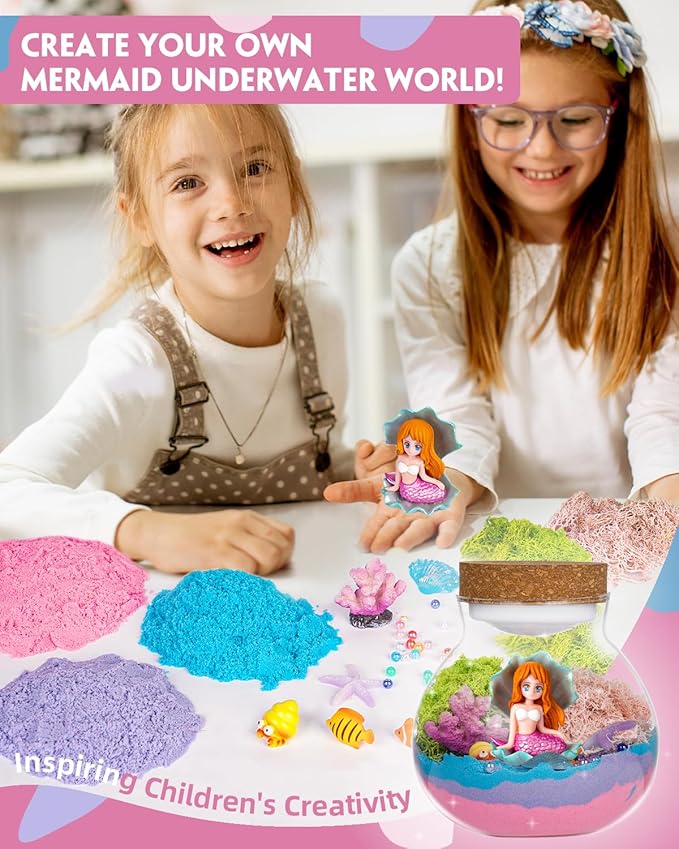 Light-Up Mermaid Terrarium Kit for Girls, DIY Arts & Crafts Gift for Girls Ages 4-6 7 8-12 Year Old, LED Night Light with Remote, Best Mermaid Birthday Decoration Toys Gifts for Kid