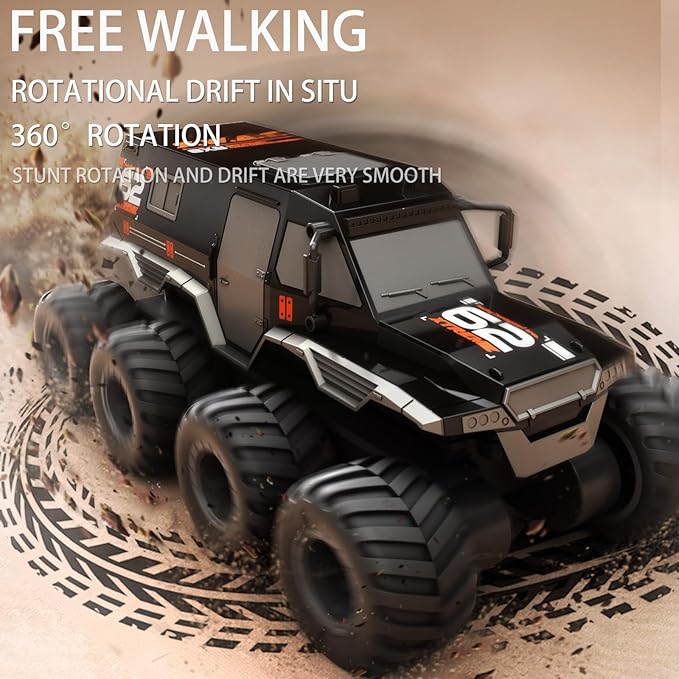 Amphibious RC Truck 1: 12 8WD, 2.4G Off Road Waterproof Large Remote Control Car for Boys, All Terrain RC Car Toys for 7 8 9 10 11 12 Year Old Boys/Girls 4+, Gift Birthday Christmas -Black
