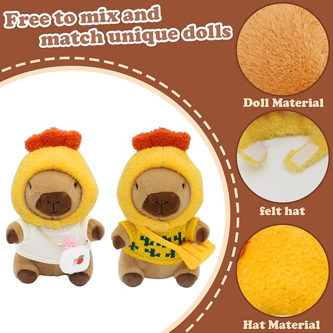 Capybara Plush with 12 Pcs Clothes & Accessories,11 in Cute Capybara Stuffed Animal Plush Toys Dress Up Cute Plushies for Girls