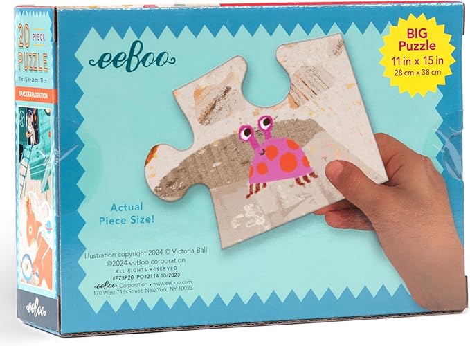 eeBoo: Space Exploration - 20 Piece Puzzle - 15 x 11 Kids Jigsaw, Oversized Glossy Pieces, Animals On The Moon, Preschool Puzzle, Age 3+