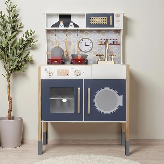 Toy Kitchen Playset for Kids, Electronic Play Stove with Light&Sounds, Pretend Play Cooking Toys Kitchen Set with Cookware Accessories,Toddlers Kitchens Toys Festival Gift for 3+ Year Old Boys Girls