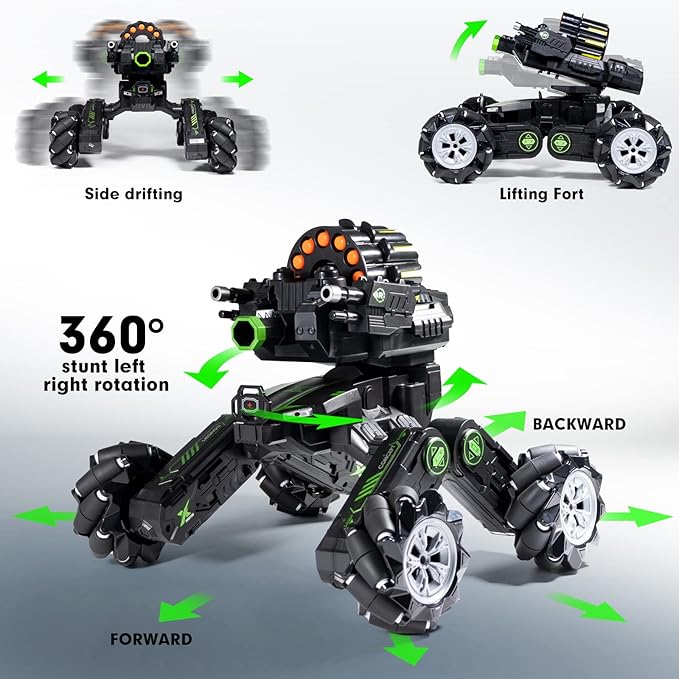 RC Tank Car Shooting Water Bullets Remote Control Tank That Shoots Gesture Stunt RC Car 360° Battle Auto Toys with Light Music, Gift for Boy Girl 8 9 10 11 12 Years Old