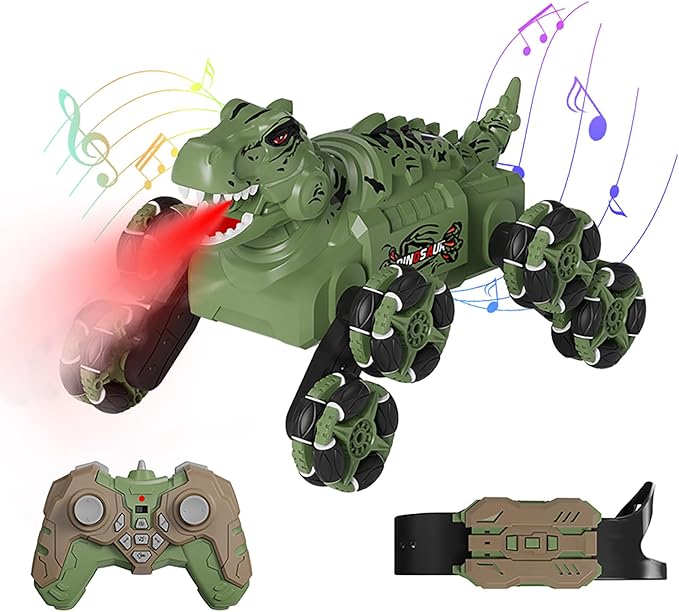 Dinosaur Remote Control Car, Monster Truck Toy, Transformer RC Car for Kids Ages 8-12, with Cool Lights, Roar, Spray, 360° Rotation, for Boys Girls.
