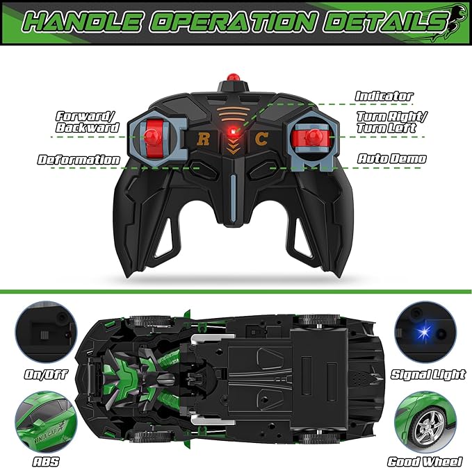 BLUEJAY Transform Rc Cars for Boys 4-7 8-12, 2.4Ghz Remote Control Car 1:18 Scale Transforming Robot, One-Button Deformation 360° Rotation Car Toy Gifts for Boys 3-5 (Turtle)