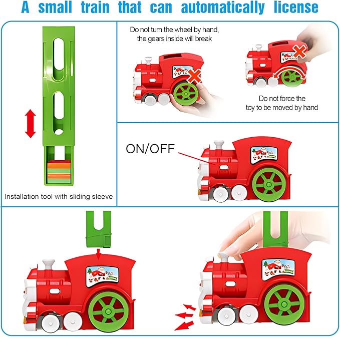 B-Qtech Domino Train Toy Set for Kids Christmas House, Automatic Electric Domino Train Dominoes Blocks Stacking Toys Creative Games New Year Gifts for Kids Boys Grils Ages 3-5 5-8