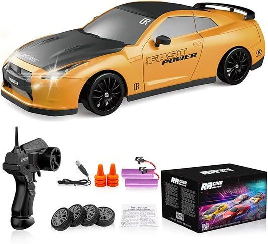 Remote Control Car RC Drift Car 2.4GHz 1:24 Scale 4WD 15KM/H High Speed Model Vehicle with LED Lights Drifting Tire Racing Sport Toy Car for Adults Boys Girls Kids Gift 2Pcs Rechargeable Batteries
