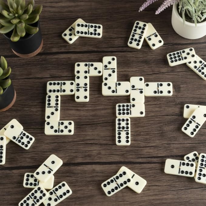 Premium Set of 55 Double Nine Dominoes with Wood Case, Brown