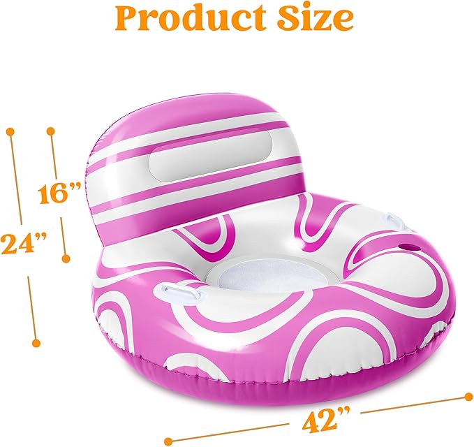 Sloosh Inflatable Pool Floats Chair - River Tube Pool Floaties Sofa with Big Backrest, Lounge Above Water Floating Chair Mesh Bottom Swimming Pool Party Toys Lounger Lake Raft for Adults (Pink White)