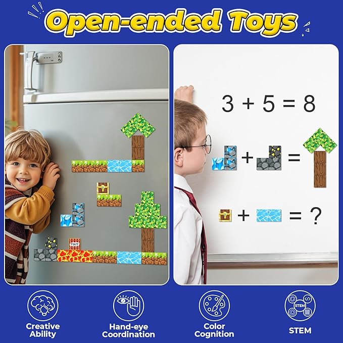 100PCS Magnetic Blocks -Build Mine Magnet World Forest & Lava Set, Magnet Building Toys for Kids Ages 5-7, STEM Sensory Toddler Toys for 3+ Year Old Boys & Girls, Creativity Birthday Gifts for Child