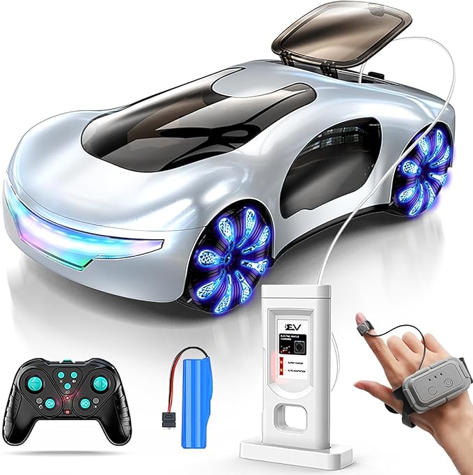 WSHlMIN Futuristic Remote Control Car, Gesture Sensing Rc Stunt Car with Light Spray & Sound, 360° Rotate 2.4GHz RC Cars Toy for Boys 8-12, Birthday Presents for Kids Age 8 9 10 11 12 13 14 (White)
