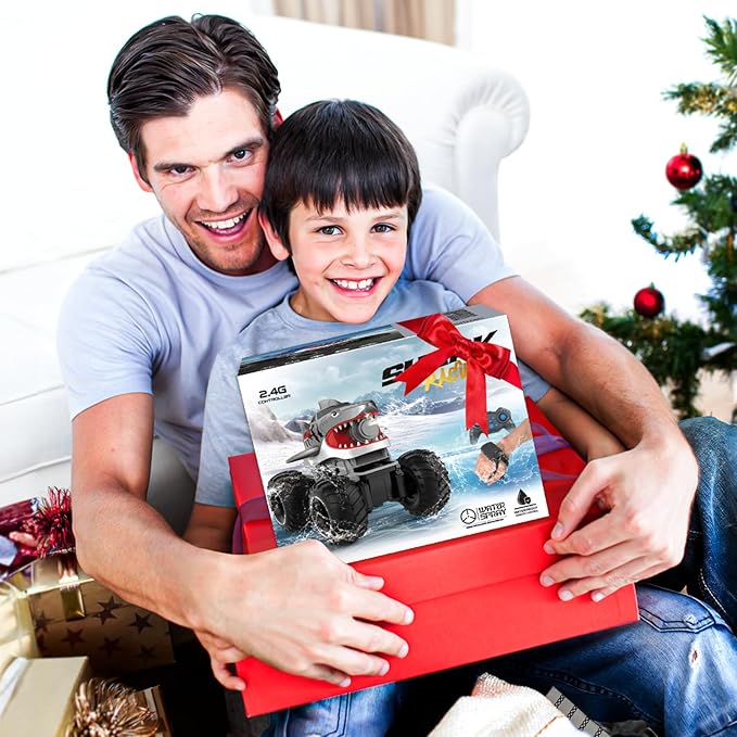 MUYOLO Amphibious Remote Control Car- 2.4GHz Shooting Waterproof RC Monster Truck, 4WD All-terrian Off-Road Water Tank Pool Toy Outdoor Summer Gifts for Kids Boys/Girls Age 6+