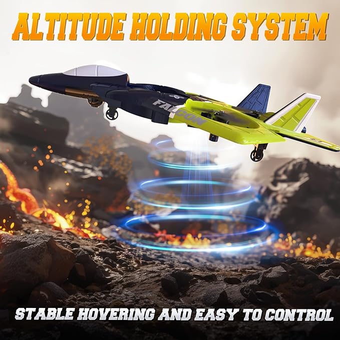 BEZGAR RC Airplane, 2.4GHZ 6-axis Gyro Remote Control Airplane, Gesture Remote Control Plane, 360° Flip Fighter Jet Toy, Toys for Ages 8-13 with Colorful LED Navigation Lights Green