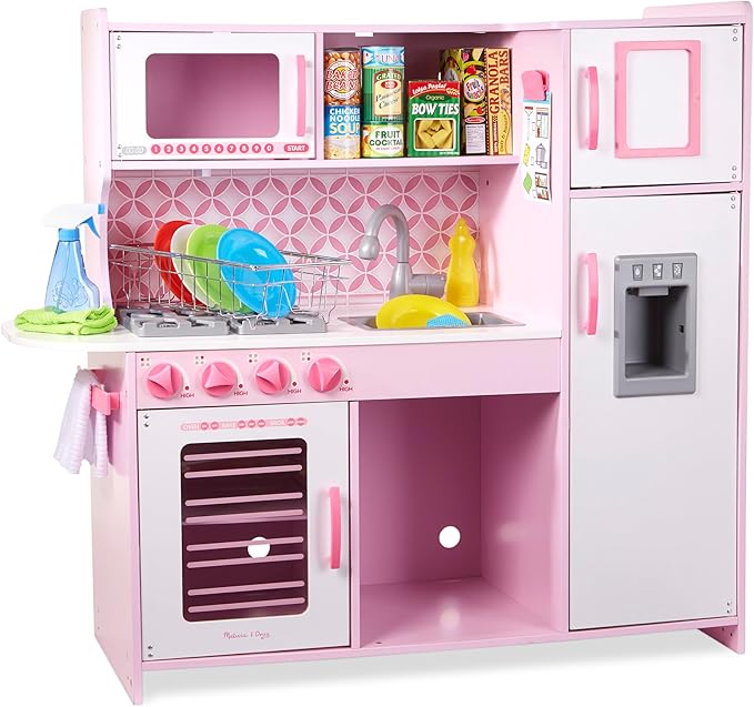 Melissa & Doug Wooden Chef’s Pretend Play Toy Kitchen With “Ice” Cube Dispenser – Cupcake Pink/White - FSC Certified