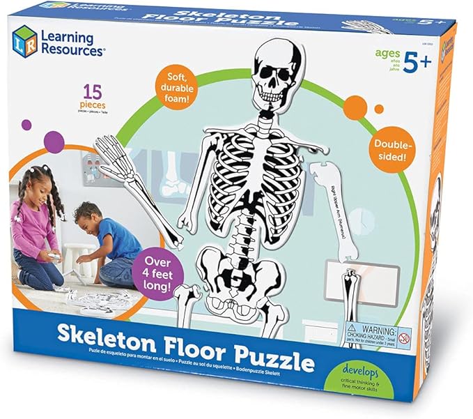 Learning Resources Skeleton Floor Puzzle, Homeschool Accessory, Anatomy Puzzle, Floor Puzzle, 15 Pieces, Ages 3+, Multi-color