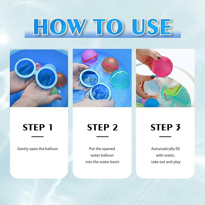 Reusable Water Balloons Water Bombs Splash Ball Quick Fill Self-Sealing Silicone Refillable Water Balls Outdoor Activities Summer Toy Pool Beach Water Games Toys for Kids ages 4-12 (12 Pcs)