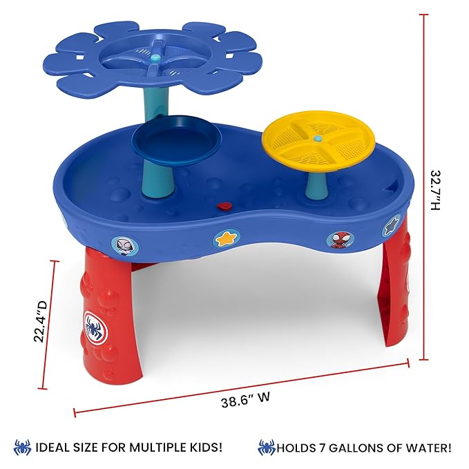 Spidey and His Amazing Friends Water Table by Delta Children| 3-Tier Water Play Table with 9-Piece Toy Set | Water Sensory Table + Summer Beach Toys for Outside Backyard for Toddlers Ages 2+, Blue