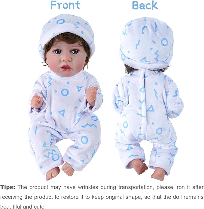 BABESIDE 8 Pcs Baby Doll Clothes Set with Bassinet for 8-10-12 Inch Dolls, Bitty Baby Doll Clothes and Accessories for Newborn Babydolls Boy, Blue